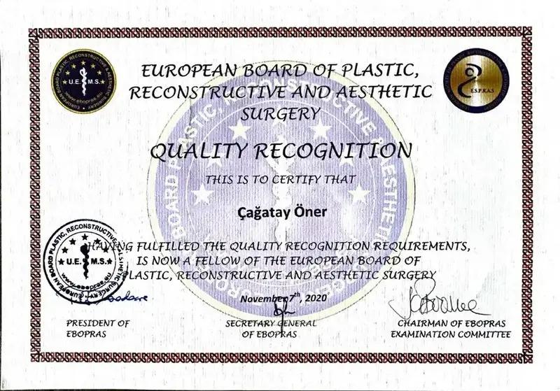 Çağatay Öner, M.D. Certificate