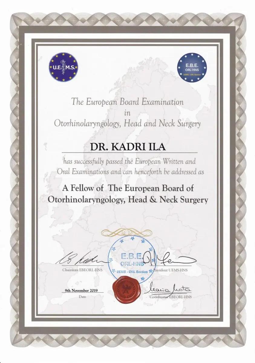 Assoc. Prof. Kadri İla certification